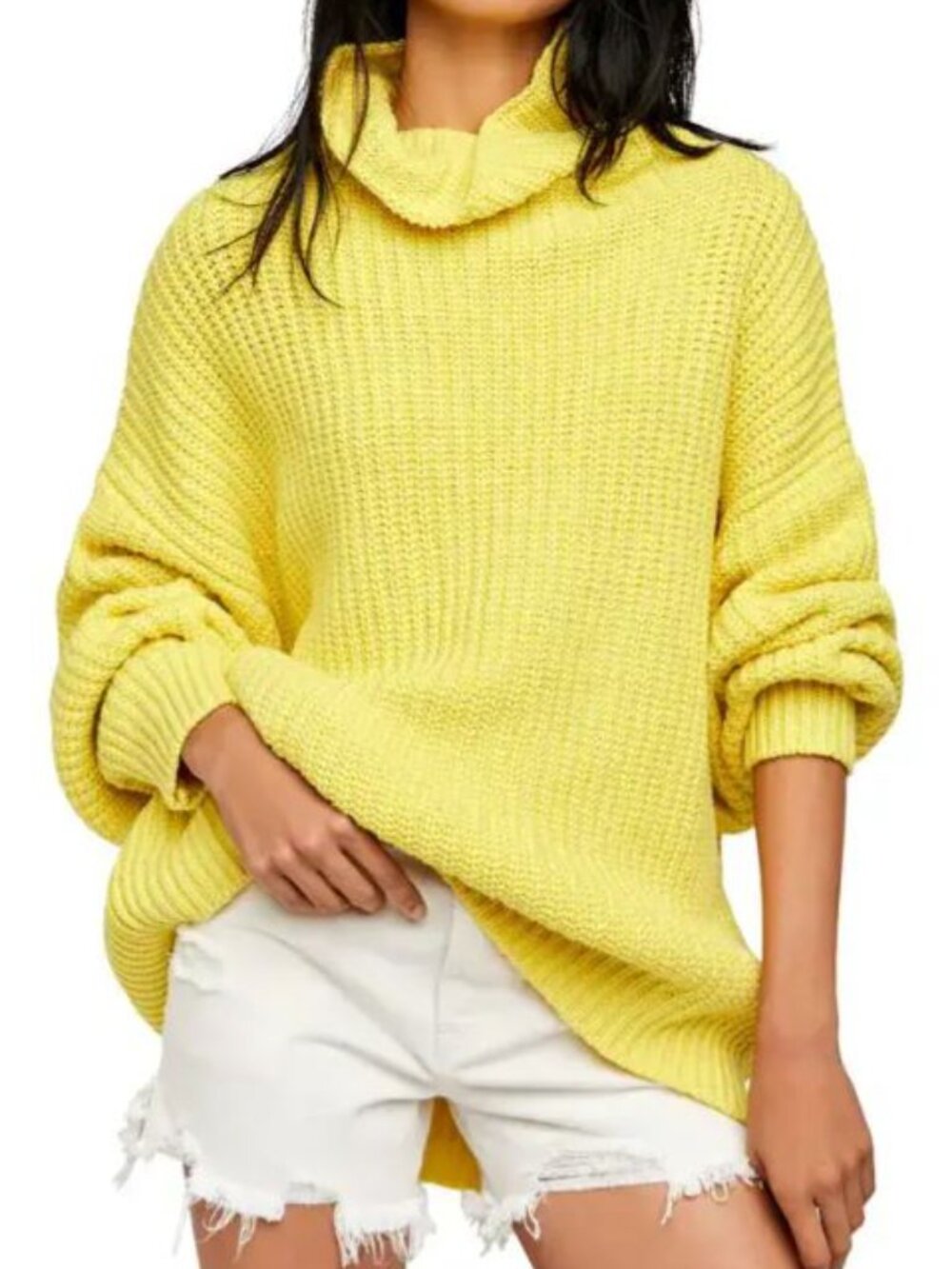 Free People Oversized Yellow Turtleneck Sweater